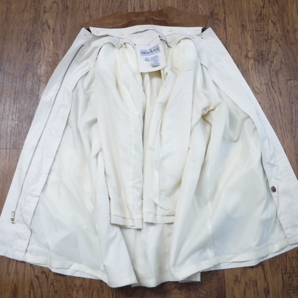 Braefair Brown Leather Trim&Detachable Lining&Collar Ivory Duffle Coat - Picture 10 of 11